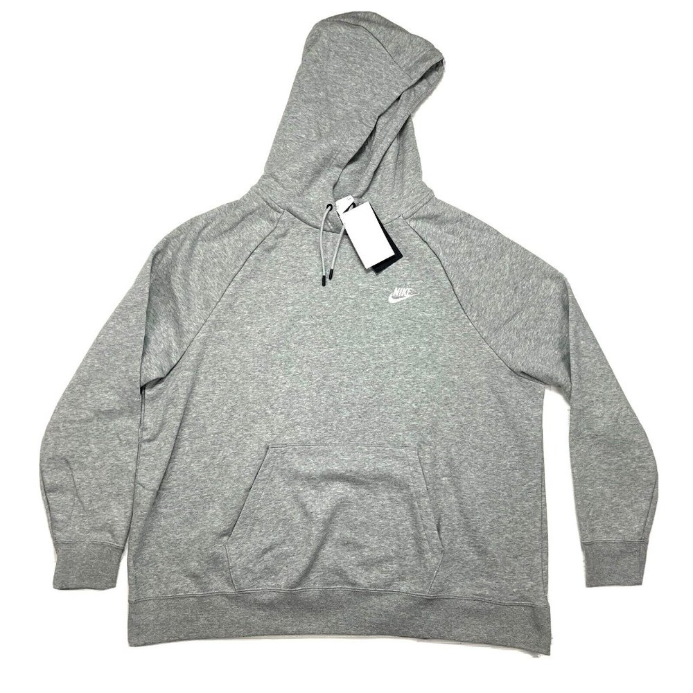 New Women Nike Sportswear Essential Pullover Hoodie Size 2X Gray Grey White
